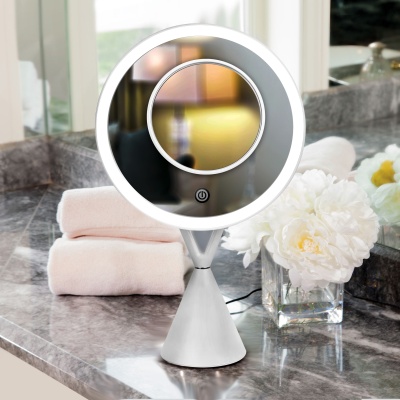 Зеркало CAMELION M282-DL C01 бел.с LED подсветкой,1x/ съёмн.5x-увелич.,днев.свет,5Вт,4*LR03 /USB(3)