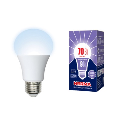 Лампа светодиодная VOLPE LED-A60-9W/6500K/E27/FR/NR картон серия Norma