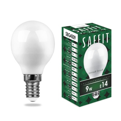 Лампа светодиодная SAFFIT 9W 2700K 230V E14 G45, SBG4509