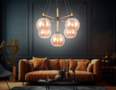 Люстра подвесная Ambrella TR9026/5 BK/TI черный/янтарь E27 max 40W D580*600