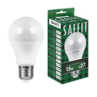 Лампа светодиодная SAFFIT 15W 6400K 230V E27 A60, SBA6015 (10/100)