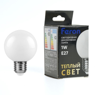 Лампа светодиодная FERON LB-37 1W 230V Е27 2700K G45 матовый (10/200)
