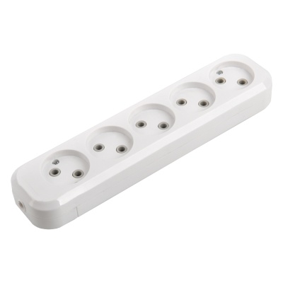 Розеточная колодка GSB-10-5-IP20 Easy, 10А, 5 мест, без заземления, без выключателя, IP20