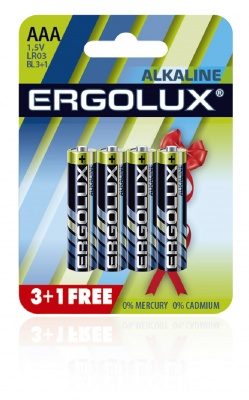 Батарейка Ergolux LR03 Alkaline BL 3+1 (FREE), 1.5В ()
