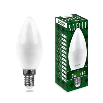 Лампа светодиодная SAFFIT 9W 6400K 230V E14 C37 свеча, SBC3709