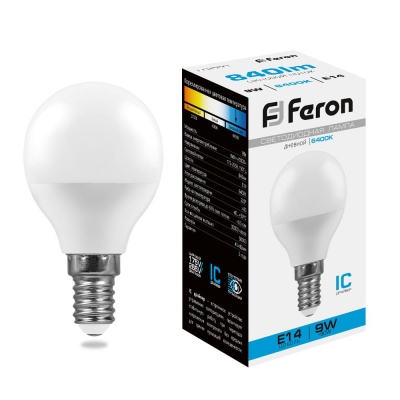 Лампа светодиодная FERON LB-550 9W 230V E14 6400K G45