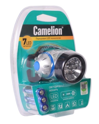 Фонарь CAMELION LED 5310-7F3 налобный, металлик, 7LED, 3 режима, 3хAAA в комплекте (1/6)