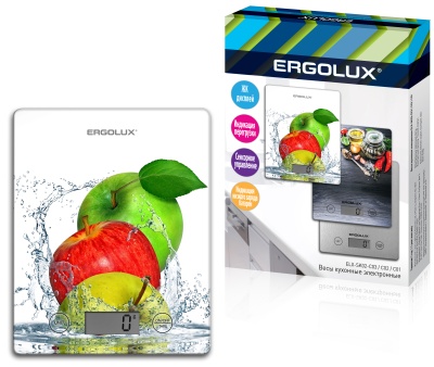 Весы кухонные ERGOLUX ELX-SK02-С01 белые, яблоки (до 5кг, 195*142 мм) (1/20)