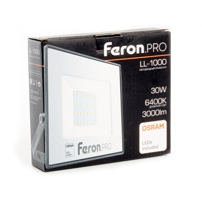 Прожектор светодиодный FERON LL-1000 30W 6400K IP65  AC220-240V/50Hz, черный /OSRAM