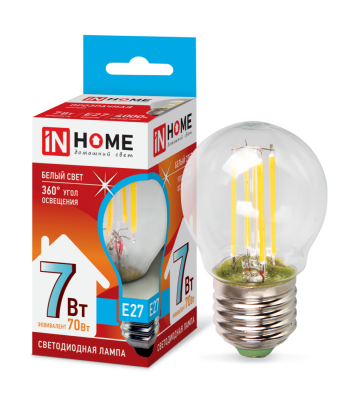 Лампа светодиодная IN HOME LED-ШАР-deco 7Вт 230В Е27 4000К 630Лм прозрачная