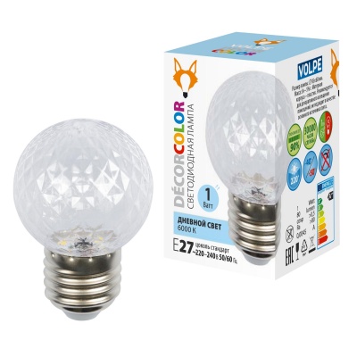 Лампа светодиодная Volpe LED-D45-1W/6000K/E27/CL/С PINEAPPLE Ананас. прозрачная 6000К