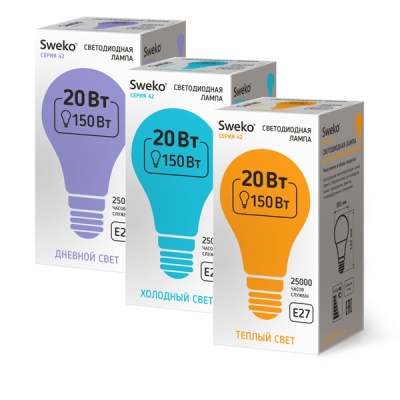 Светодиодная лампа Sweko 42 серия 42LED-A65-20W-230-3000K-E27