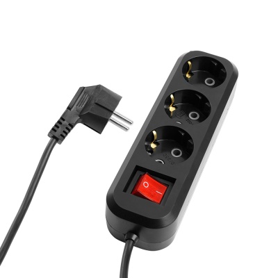 Удлинитель трехместный с/з с выключателем, 3x0,75, 5м, серия Home, HM03-31-05 (У10А-002), черный