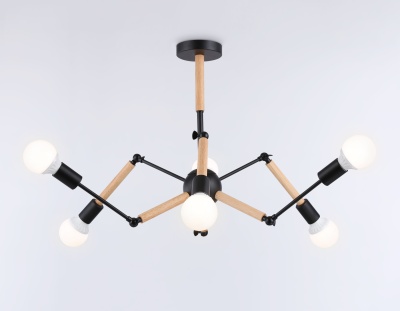 Люстра подвесная Ambrella TR80488/6 BK/LW черный/светлое дерево E27/6 max 60W D930*510