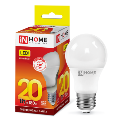 Лампа светодиодная IN HOME LED-A60-VC 20Вт 230В Е27 3000К 1800Лм