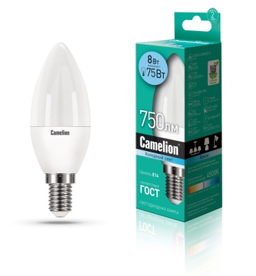 Лампа CAMELION LED8-С35/845/E14 220V 8W (1/10/100)