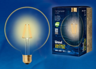 Лампа светодиодная UNIEL Vintage LED-G125-8W/GOLDEN/E27 GLV21GO Форма «шар», золотистая колба
