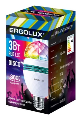 Лампа светодиодная Ergolux LED-A75DIS-3W-E27 DISCO RGB 220-240В