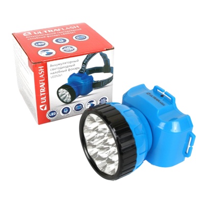 Фонарь ULTRAFLASH LED5361 NEW налобный аккум., голубой 12LED 2режима, пластик, бокс