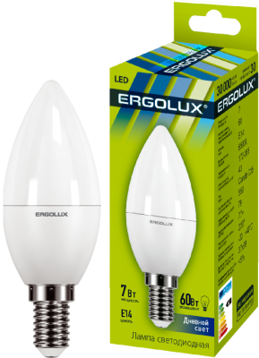 Лампа Ergolux LED-C35-7W-E14-6K Свеча 172-265V