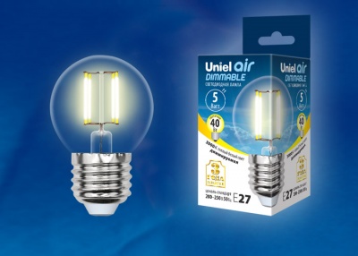 Лампа светодиодная UNIEL LED-G45-5W/WW/E27/CL/DIM GLA01TR Теплый белый свет (3000K)