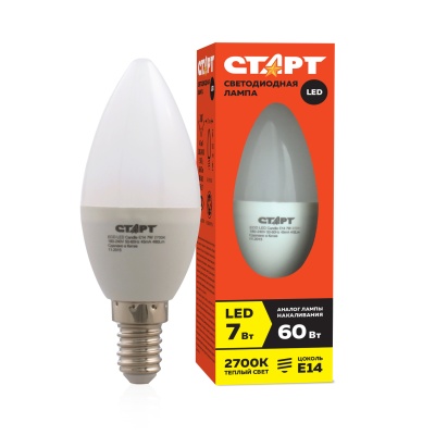Лампа светодиодная СТАРТ ECO LEDCandle E14 7W 3000К теплый белый 