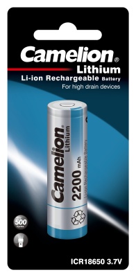Аккум-р CAMELION ICR18650  2200 mah (ICR18650F-22BP1, аккумулятор, 3.7 V, Li-Ion/ LiCoO2)