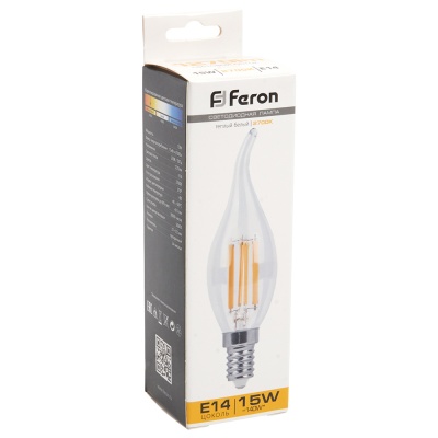Лампа светодиодная FERON LB-718 15W 230V E14 2700K филамент С35T прозрачная