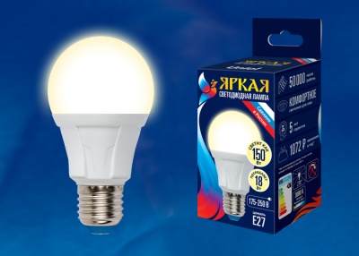 Лампа светодиодная UNIEL LED-A60 18W/3000K/E27/FR PLP01WH картон