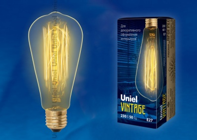 Лампа накаливания Vintage UNIEL IL-V-ST64-60/GOLDEN/E27 VW02Форма «конус». Форма нити VW