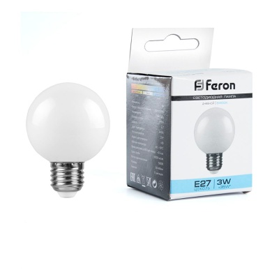 Лампа светодиодная FERON LB-371 3W 230V Е27 6400K G60 матовый