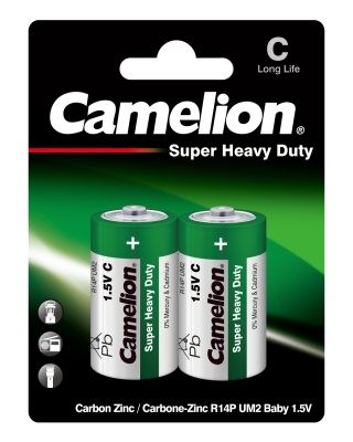 Батарейка CAMELION R14 BL-2, 1.5В (зеленый) (12/288)