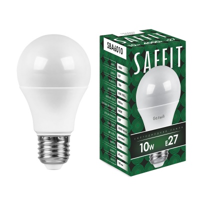 Лампа светодиодная SAFFIT 10W 4000K 230V E27 A60, SBA6010 (10/100)