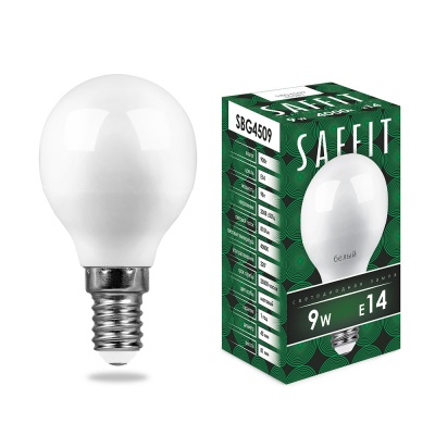 Лампа светодиодная SAFFIT 9W 4000K 230V E14 G45, SBG4509