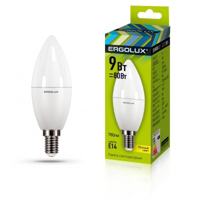 Лампа Ergolux LED-C35-9W-E14-3K Свеча 172-265V