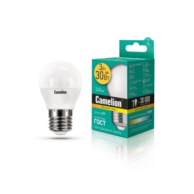 Лампа CAMELION LED3-G45/830/E27 220V 3W (1/10/100)