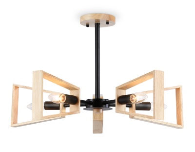 Люстра подвесная Ambrella TR80495/5 BK/LW черный/светлое дерево E14/5 max 60W D620*430