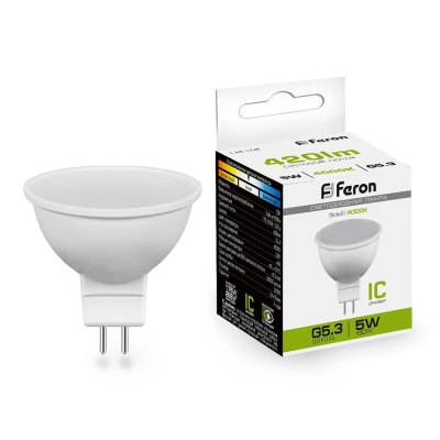 Лампа светодиодная FERON LB-24 5W 230V G5.3 4000K MR16 матовая (10/100)