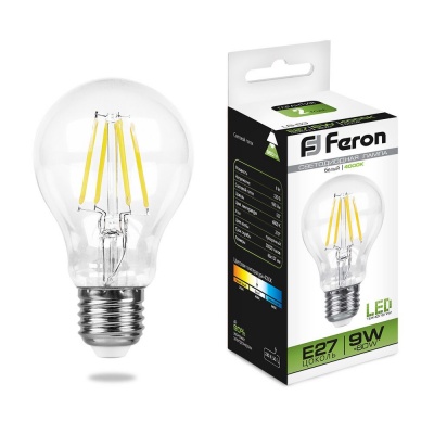 Лампа светодиодная FERON LB-63 9W 230V E27 4000K филамент A60