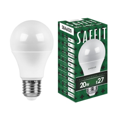 Лампа светодиодная SAFFIT 20W 6400K 230V E27 A60, SBA6020 (10/100)