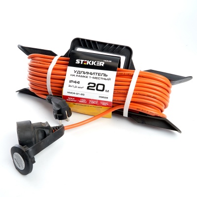 Удлинитель STEKKER HM04-01-20 на рамке 1 гнездо 3*1 оранжевый 20м (US1)