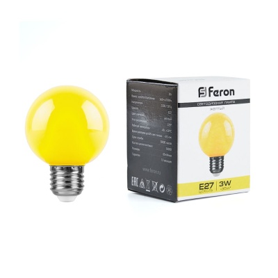 Лампа светодиодная FERON LB-371 3W 230V Е27 желтый  Шар для белт лайта G60
