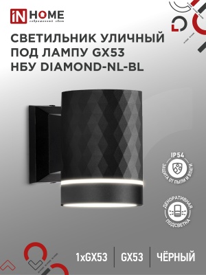 Светильник уличный настенный односторонний IN HOME НБУ DIAMOND-1хGX53-NL-BL алюм под 1хGX53 чер IP54