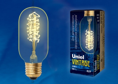 Лампа накаливания Vintage UNIEL IL-V-L45A-40/GOLDEN/E27 CW01Форма «цилиндр». Форма нити CW