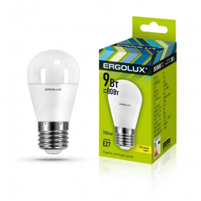 Лампа Ergolux LED-G45-9W-E27-3K Шар 172-265V