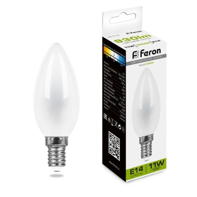 Лампа светодиодная FERON LB-713 11W 230V E14 4000K матовая, филамент C35