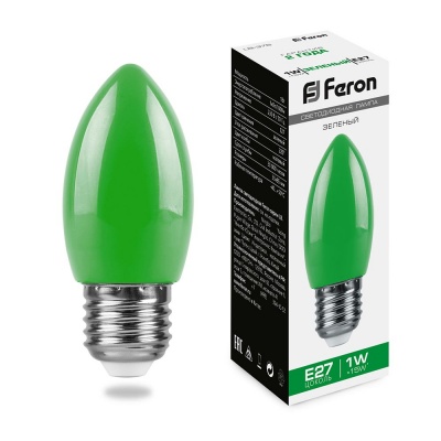 Лампа светодиодная FERON LB-376 1W 230V Е27 зеленый свеча для белт лайта