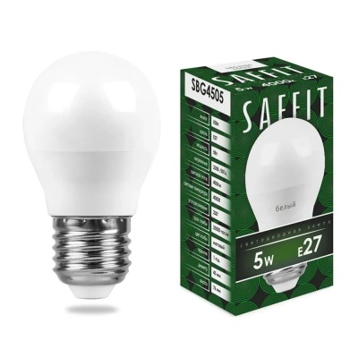 Лампа светодиодная SAFFIT 5W 4000K 230V E27 G45, SBG4505 (10/200)