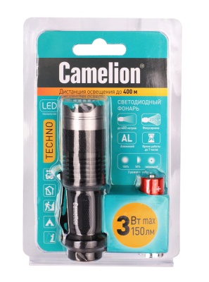 Фонарь CAMELION LED 5135 черный, LED XPE, ZOOM, 3 реж 1XLR6 в компл., алюм.,откр. блистер