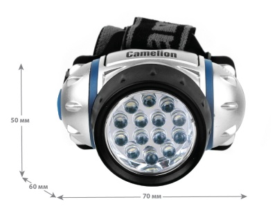Фонарь CAMELION LED 5312-14F4 налобный, металлик, 14LED, 4 режима, 3хAAA в комплекте (1/6)